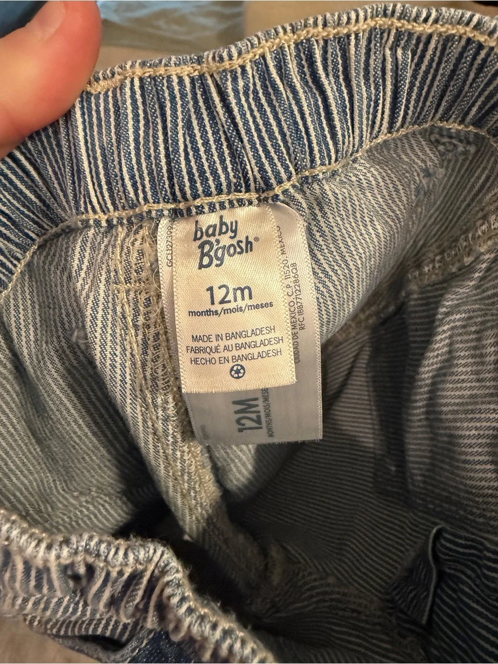 Striped Light Blue Denim Jeans with Dark Blue Patch Pockets - Picture 3 of 3